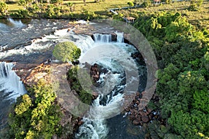 Aerial view of the Velha Waterfall in the Jalapao desert of Tocantins, Brazil.