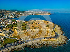 Aerial view of Venetian Fortezza Castle in Greek town Rethimno,
