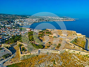 Aerial view of Venetian Fortezza Castle in Greek town Rethimno,