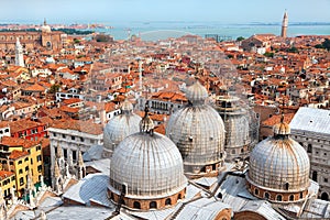 Aerial view of Venice city and cupola of Saint Mar