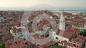 Aerial View Venice city with Historical Buildings and Bell Tower, Skyline, Italy