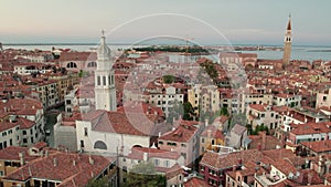 Aerial View Venice city with Historical Buildings and Bell Tower, Skyline, Italy