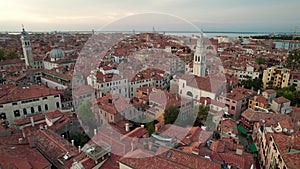 Aerial View Venice city with Historical Buildings and Bell Tower, Skyline, Italy