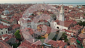 Aerial View Venice city with Historical Buildings and Bell Tower, Skyline, Italy