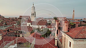 Aerial View Venice city with Historical Buildings and Bell Tower, Skyline, Italy