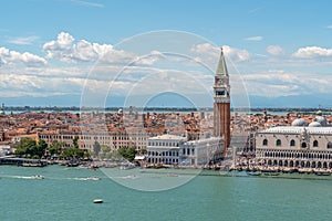 Aerial view on Venice city in Italy. Tower of San Marco