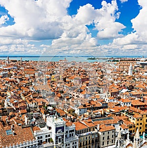 Aerial view of Venice. Houses, sea and palases