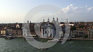 Aerial view of Venice Italy from cruise ship sunny day