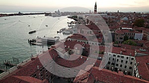 Aerial View of Venice Italy with Grand Canal, Rooftops of Buildings and Boats
