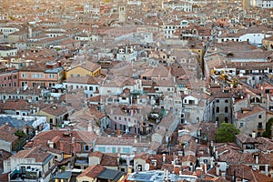 Aerial view of Venice roofs, city and buildings in Italy