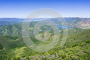 Aerial view of the verdant hills in the south of Berryessa lake, Stebbins Cold Canyon, Napa Valley, California photo