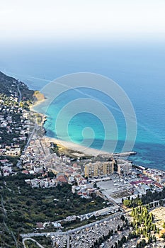 Aerial view of the Vergine Maria Beach in Palermo, Sicily, Italy photo
