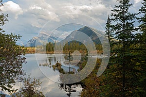 Aerial view of the Vermilion Lakes near Banff, Canada