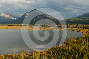 Aerial view of the Vermilion Lakes near Banff, Canada