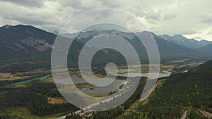 Aerial view of the Vermilion Lakes near Banff, Canada