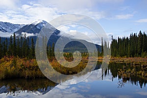 Aerial view of the Vermilion Lakes near Banff, Canada