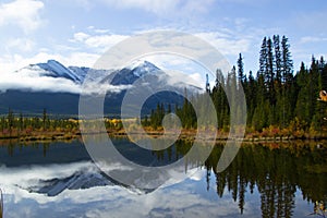 Aerial view of the Vermilion Lakes near Banff, Canada