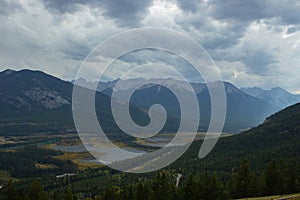 Aerial view of the Vermilion Lakes near Banff, Canada