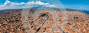 Aerial view on via Etnea in Catania. Dome of Catania and the main street with the background