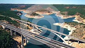 Aerial view of Viaducto de Contreras, expressway bridge in Spain photo