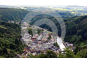 Aerial view of Vianden city in Luxemburg , Europe