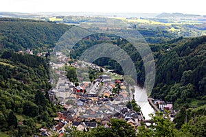Aerial view of Vianden city in Luxemburg , Europe photo