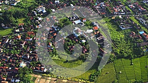 Aerial view of the vibrant Canggu landscape in Bali with residential areas