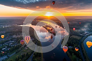 Aerial View of Vibrant Hot Air Balloon Festival