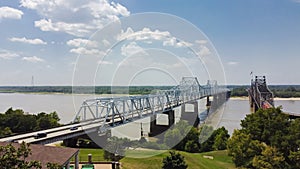 Aerial view Vicksburg Bridge a cantilever bridge carrying Interstate 20 and U.S. Route 80 across the Mississippi River between