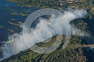 Aerial view of Victoria Falls near bridge