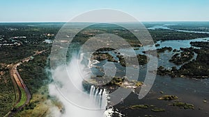 Aerial View Victoria Falls, Shungu Namutitima at the Border of Zimbabwe and Zambia in Africa