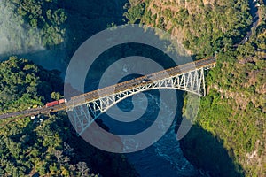 Aerial view of Victoria Falls suspension bridge