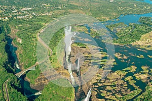 Aerial view of Victoria Falls in Zambezi River, Zimbabwe