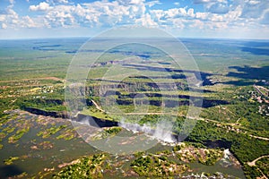 Aerial view of Victoria falls, Zambia, Zimbabwe, Africa