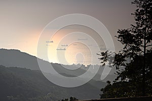 Aerial view of Victoria Harbour from the Peak of Hong Kong