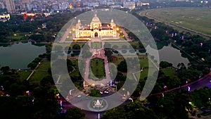 Aerial view of Victoria Memorial is a large marble monument on the Maidan in Central Kolkata