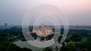 Aerial view of Victoria Memorial is a large marble monument on the Maidan in Central Kolkata