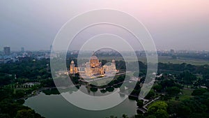 Aerial view of Victoria Memorial is a large marble monument on the Maidan in Central Kolkata