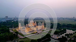 Aerial view of Victoria Memorial is a large marble monument on the Maidan in Central Kolkata