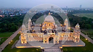 Aerial view of Victoria Memorial is a large marble monument on the Maidan in Central Kolkata