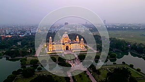Aerial view of Victoria Memorial is a large marble monument on the Maidan in Central Kolkata