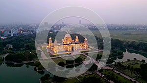 Aerial view of Victoria Memorial is a large marble monument on the Maidan in Central Kolkata