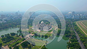 Aerial view of Victoria Memorial is a large marble monument on the Maidan in Central Kolkata