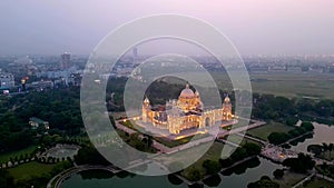 Aerial view of Victoria Memorial is a large marble monument on the Maidan in Central Kolkata