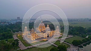 Aerial view of Victoria Memorial is a large marble monument on the Maidan in Central Kolkata