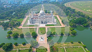 Aerial view of Victoria Memorial is a large marble monument on the Maidan in Central Kolkata