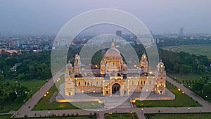 Aerial view of Victoria Memorial is a large marble monument on the Maidan in Central Kolkata