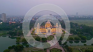 Aerial view of Victoria Memorial is a large marble monument on the Maidan in Central Kolkata