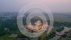 Aerial view of Victoria Memorial is a large marble monument on the Maidan in Central Kolkata