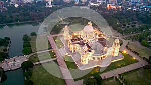 Aerial view of Victoria Memorial is a large marble monument on the Maidan in Central Kolkata